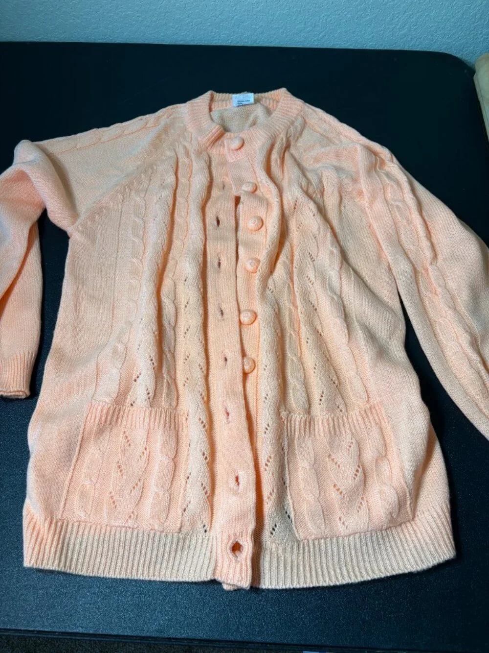 Vintage Cable Knit Peach Cardigan Sweater sz 40